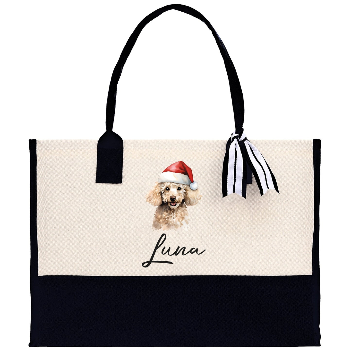 Poodle Custom Name Dog Cotton Canvas Tote Bag Custom Pet Lover Gift Pet Portrait Bag Personalized Pet Owner Gift Tote Bag